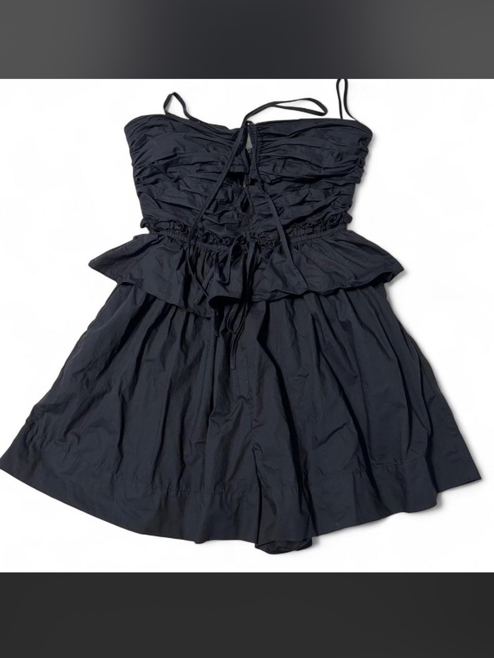 ✨ Ulla Johnson Black Ruched Peplum Cotton Romper ✨